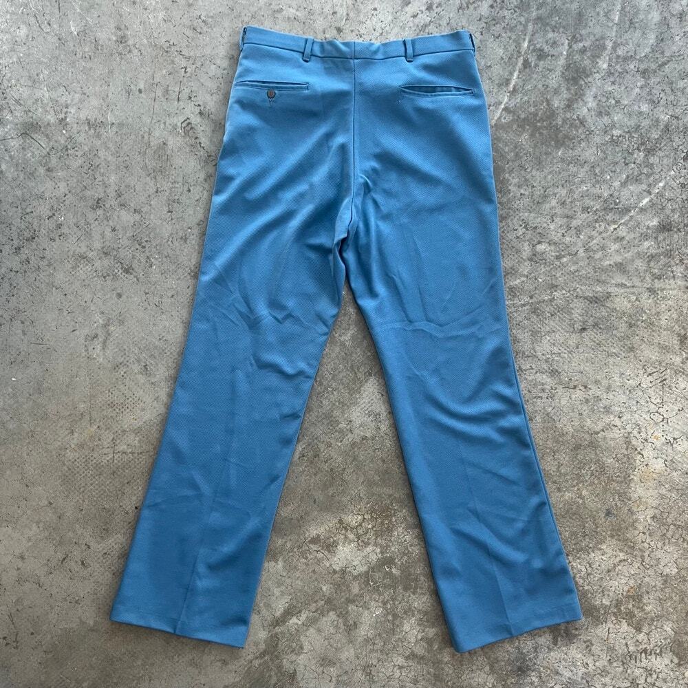 Vintage 70s Blue Textured Polyester Slacks Talon Zipper 34 - Picture 3 of 10